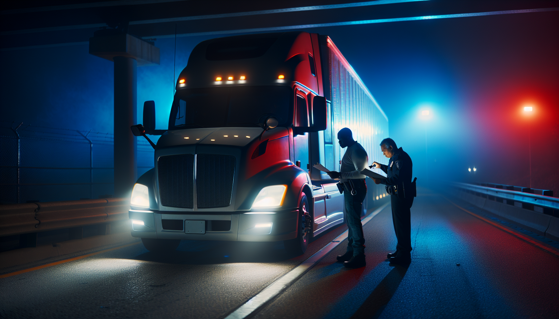 CDL violation inspection - commercial truck pulled over by law enforcement for DOT roadside check